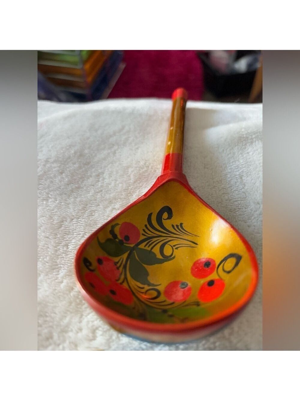 Vintage Khokhloma Russian Lacquer Wood Spoon • Hand-Painted Gold Folk Art • 7.5” - Picture 13 of 14